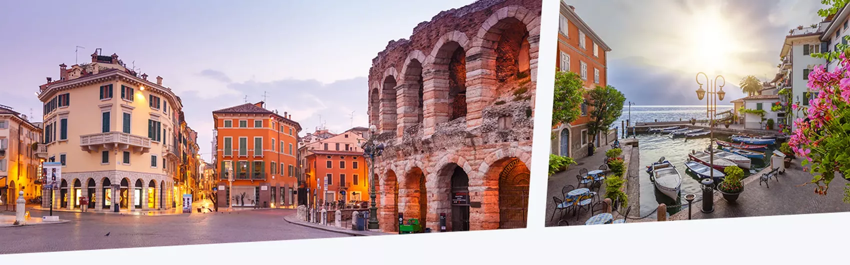 Arena die Verona und eine kleine Hafenstadt in Italien