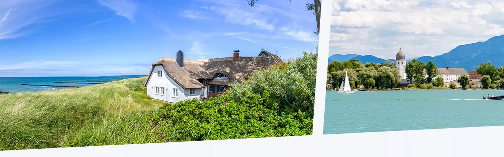Collage aus einem Haus an der Ostsee und Chiemsee
