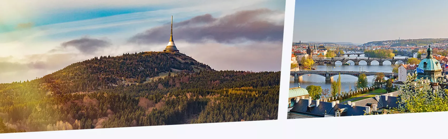 Berg Schneekoppe in Tschechien und der Blick auf die Moldau in Prag
