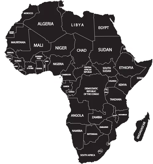 Länderkarte von Afrika mit Einzeichnung der Ländernamen und Grenzen