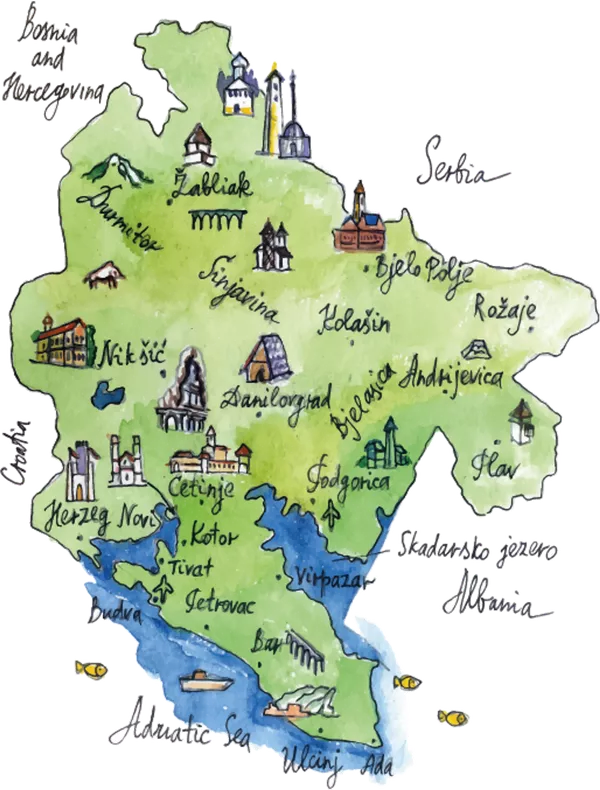 illustrierte Landkarte von Montenegro