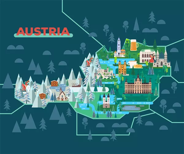illustrierte Landkarte von Österreich