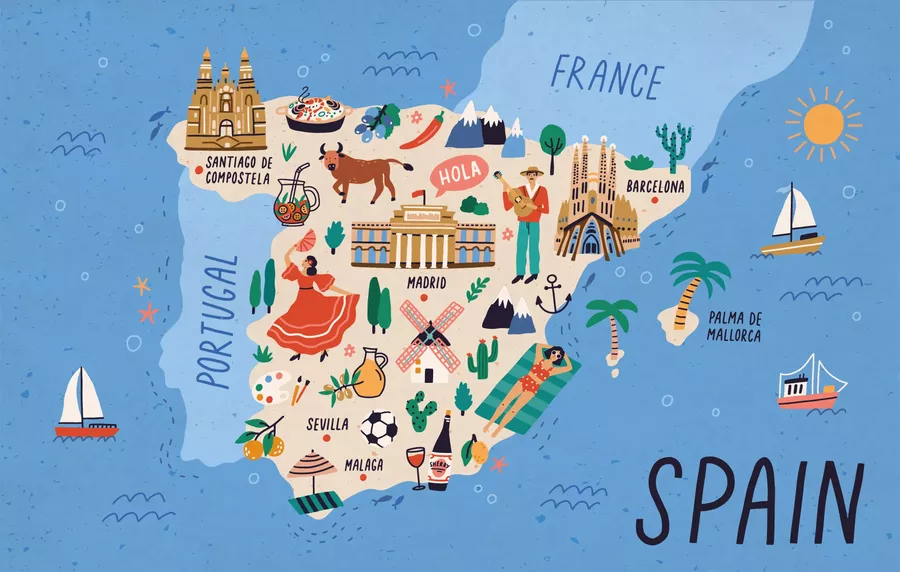 illustrierte Karte von Spanien